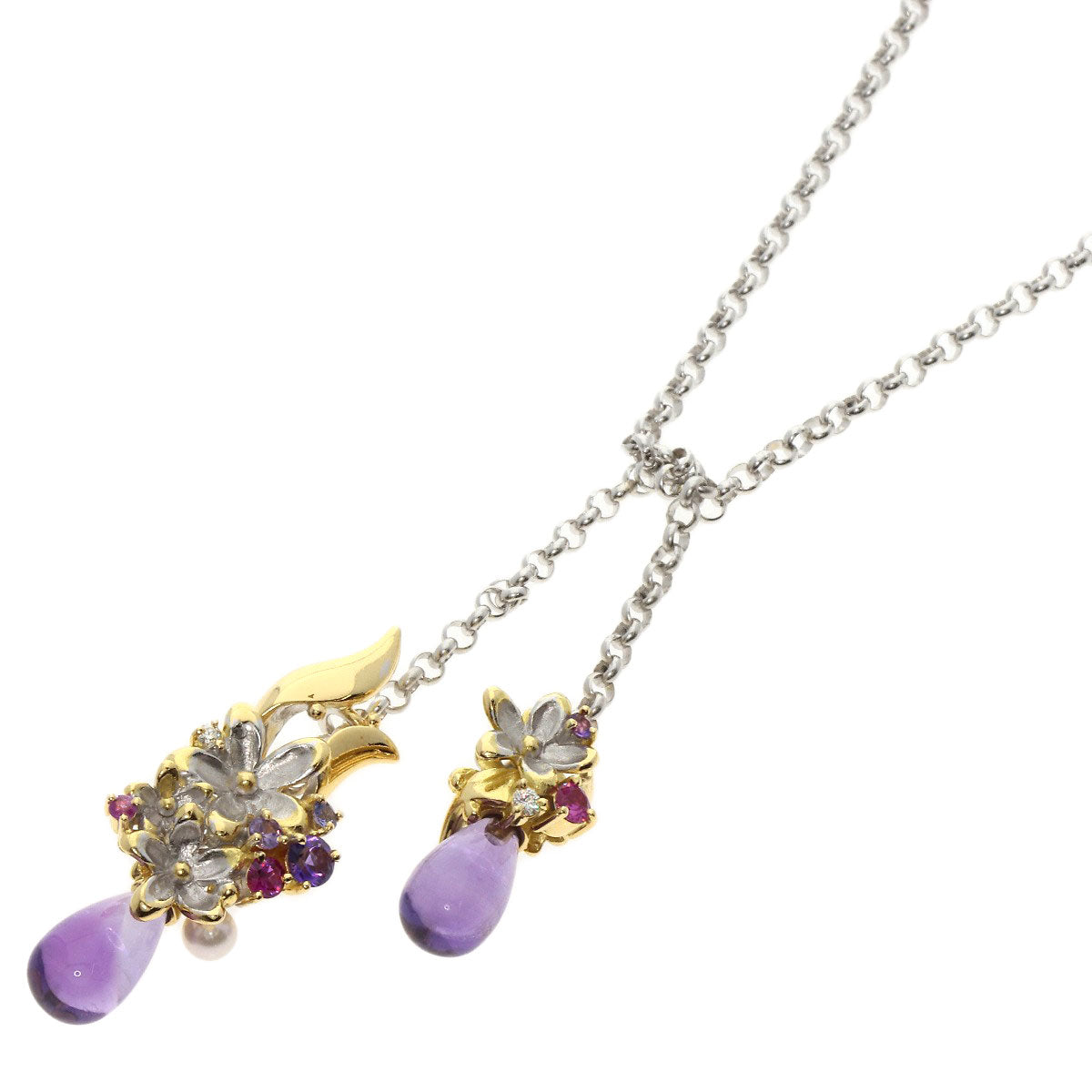 0.03ct Amethyst Saori Tajima Flower motif Pendant top K18 Yellow Gold 16.4g　Ladies