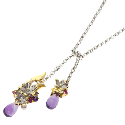 0.03ct Amethyst Saori Tajima Flower motif Pendant top K18 Yellow Gold 16.4g　Ladies