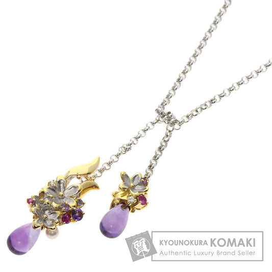 0.03ct Amethyst Saori Tajima Flower motif Pendant top K18 Yellow Gold 16.4g　Ladies