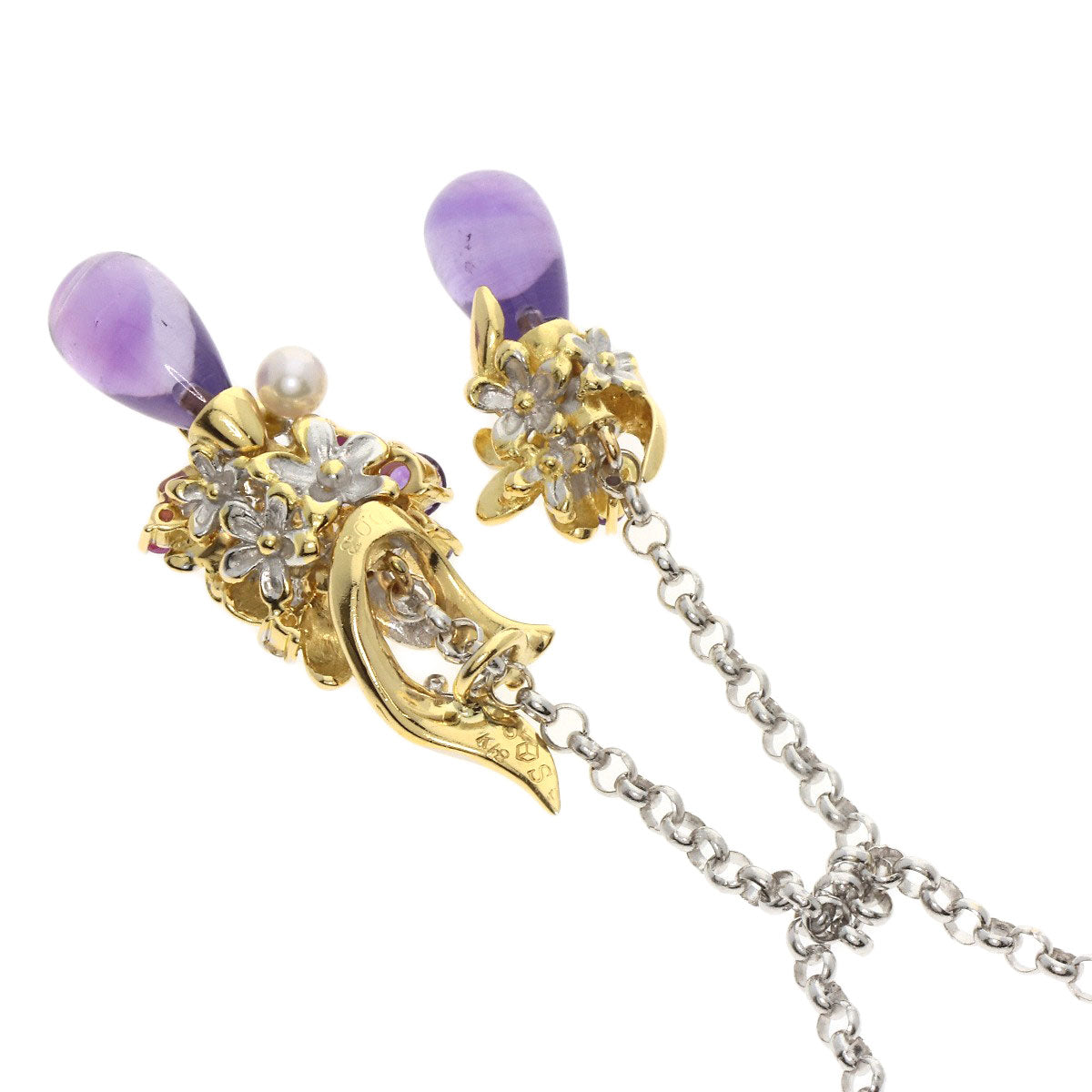 0.03ct Amethyst Saori Tajima Flower motif Pendant top K18 Yellow Gold 16.4g　Ladies