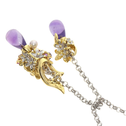0.03ct Amethyst Saori Tajima Flower motif Pendant top K18 Yellow Gold 16.4g　Ladies