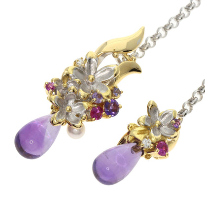 0.03ct Amethyst Saori Tajima Flower motif Pendant top K18 Yellow Gold 16.4g　Ladies