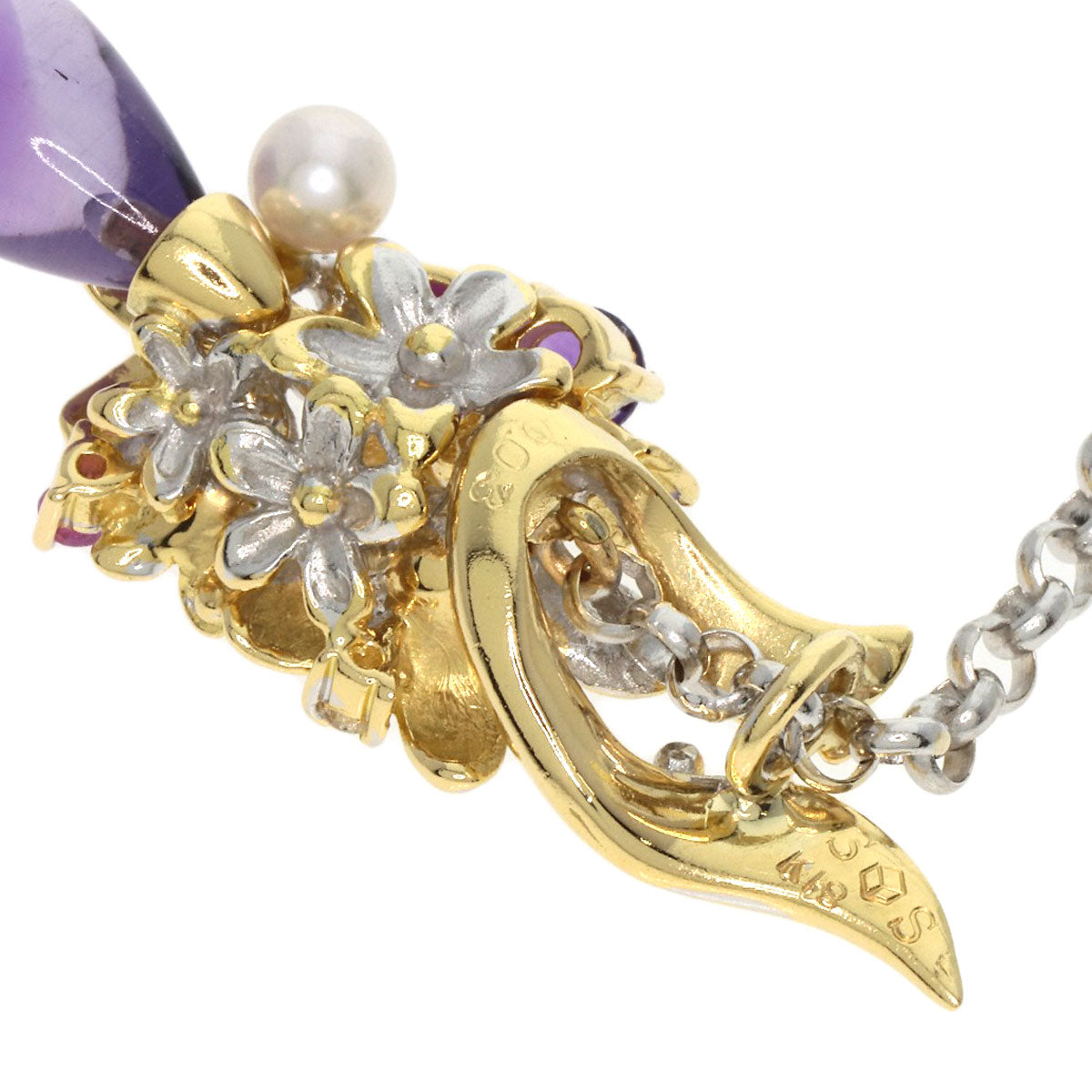 0.03ct Amethyst Saori Tajima Flower motif Pendant top K18 Yellow Gold 16.4g　Ladies
