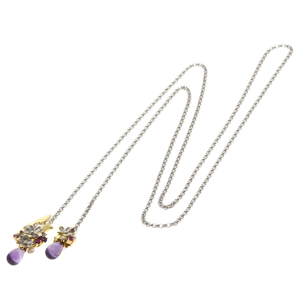 0.03ct Amethyst Saori Tajima Flower motif Pendant top K18 Yellow Gold 16.4g　Ladies
