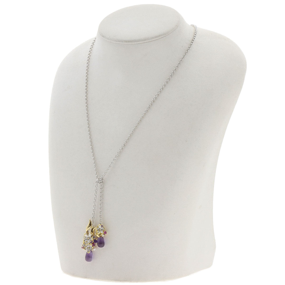 0.03ct Amethyst Saori Tajima Flower motif Pendant top K18 Yellow Gold 16.4g　Ladies