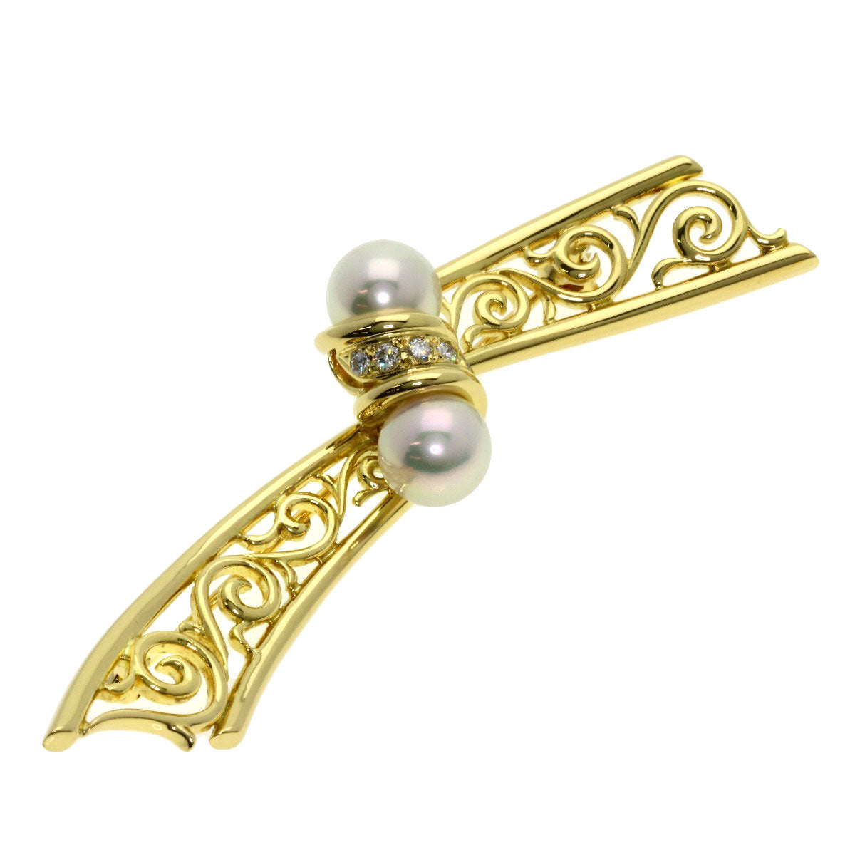 MIKIMOTO   Brooch Akoya Pearl Pearl Diamond K18 Yellow Gold Ladies