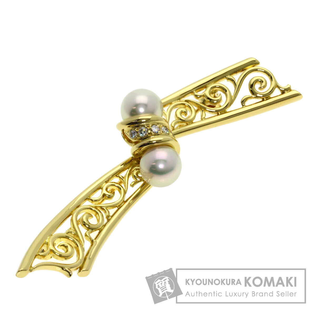 MIKIMOTO   Brooch Akoya Pearl Pearl Diamond K18 Yellow Gold Ladies