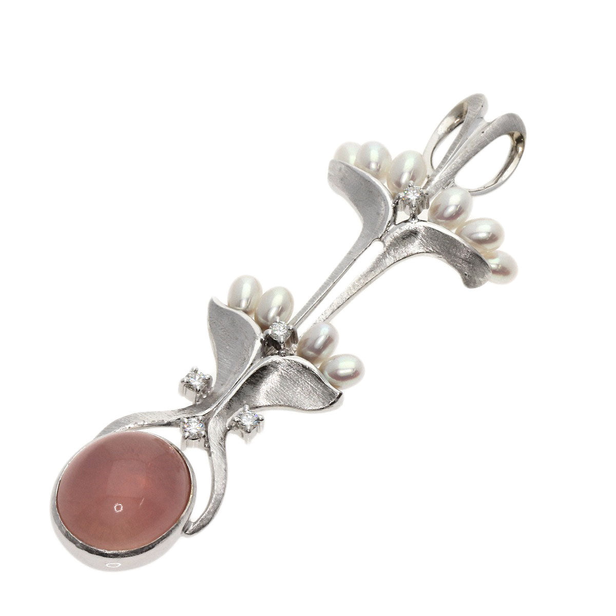 TASAKI Rose Quartz Pearl Diamond Pendant top K14 White Gold Ladies [Used]