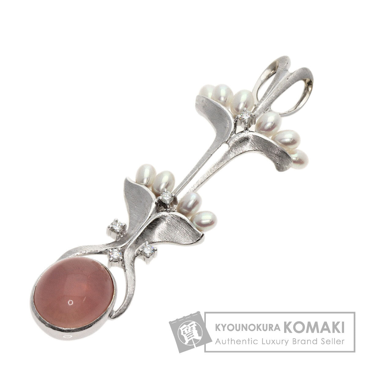 TASAKI Rose Quartz Pearl Diamond Pendant top K14 White Gold Ladies [Used]