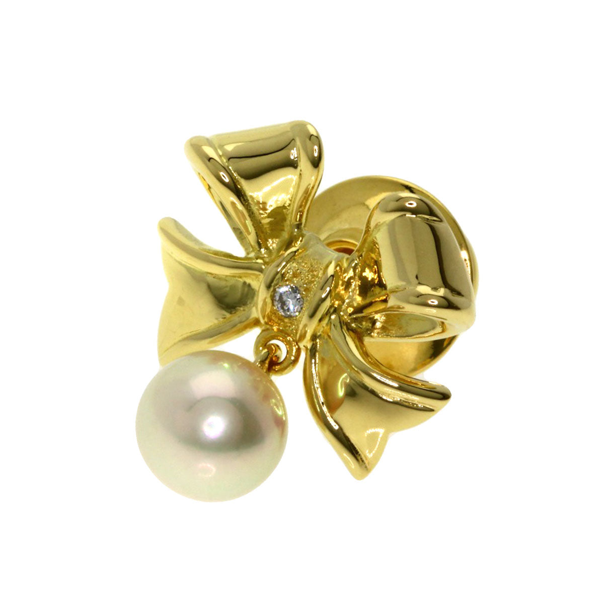 MIKIMOTO   Tie pin Ribbon motif pearl K18 Yellow Gold mens