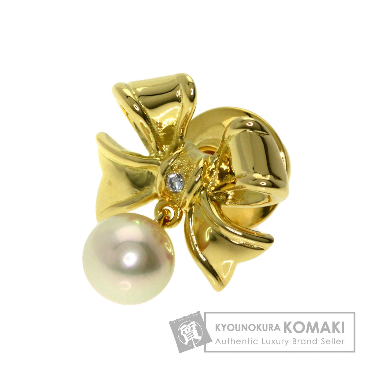 MIKIMOTO   Tie pin Ribbon motif pearl K18 Yellow Gold mens