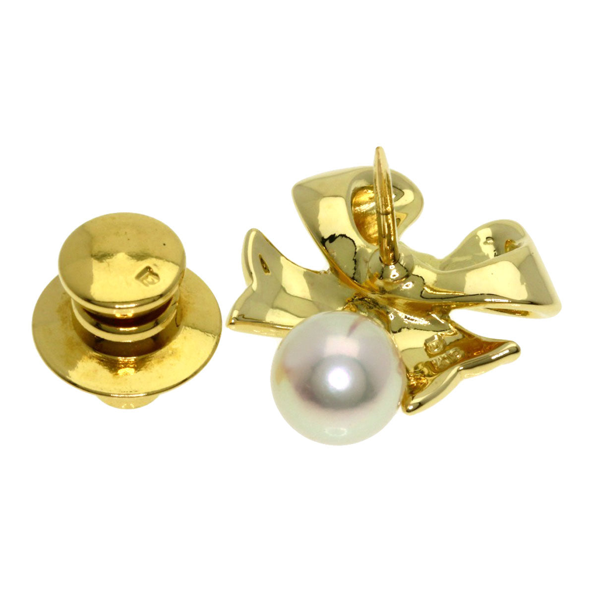 MIKIMOTO   Tie pin Ribbon motif pearl K18 Yellow Gold mens