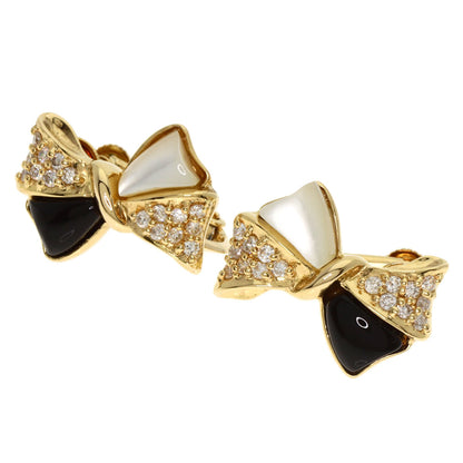 Onyx Shell Diamond Earring K18 Yellow Gold  7.9g　Ladies