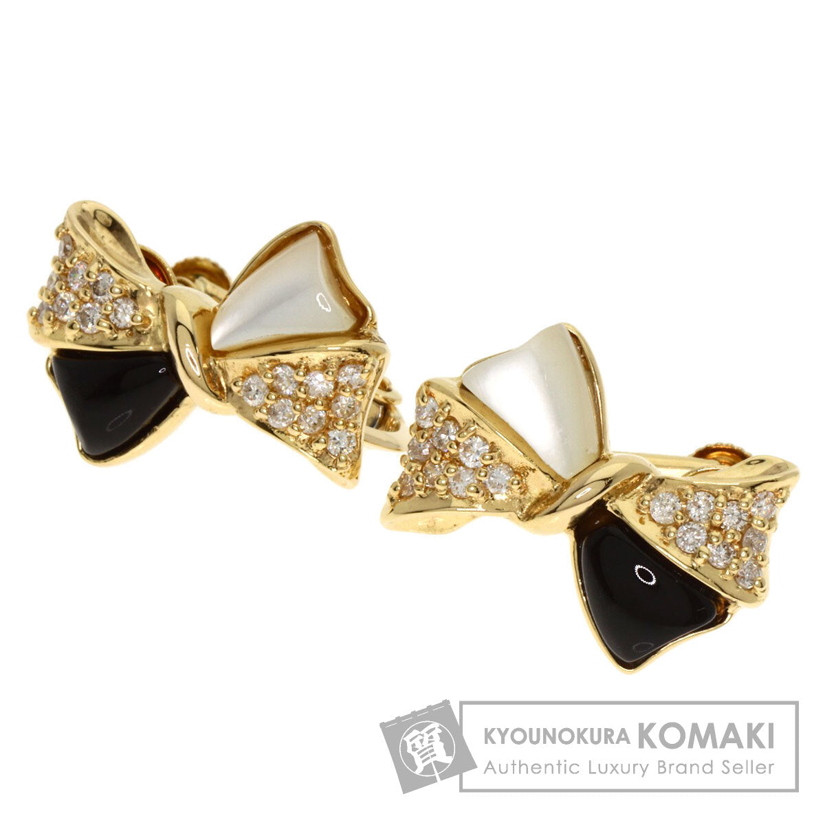 Onyx Shell Diamond Earring K18 Yellow Gold  7.9g　Ladies