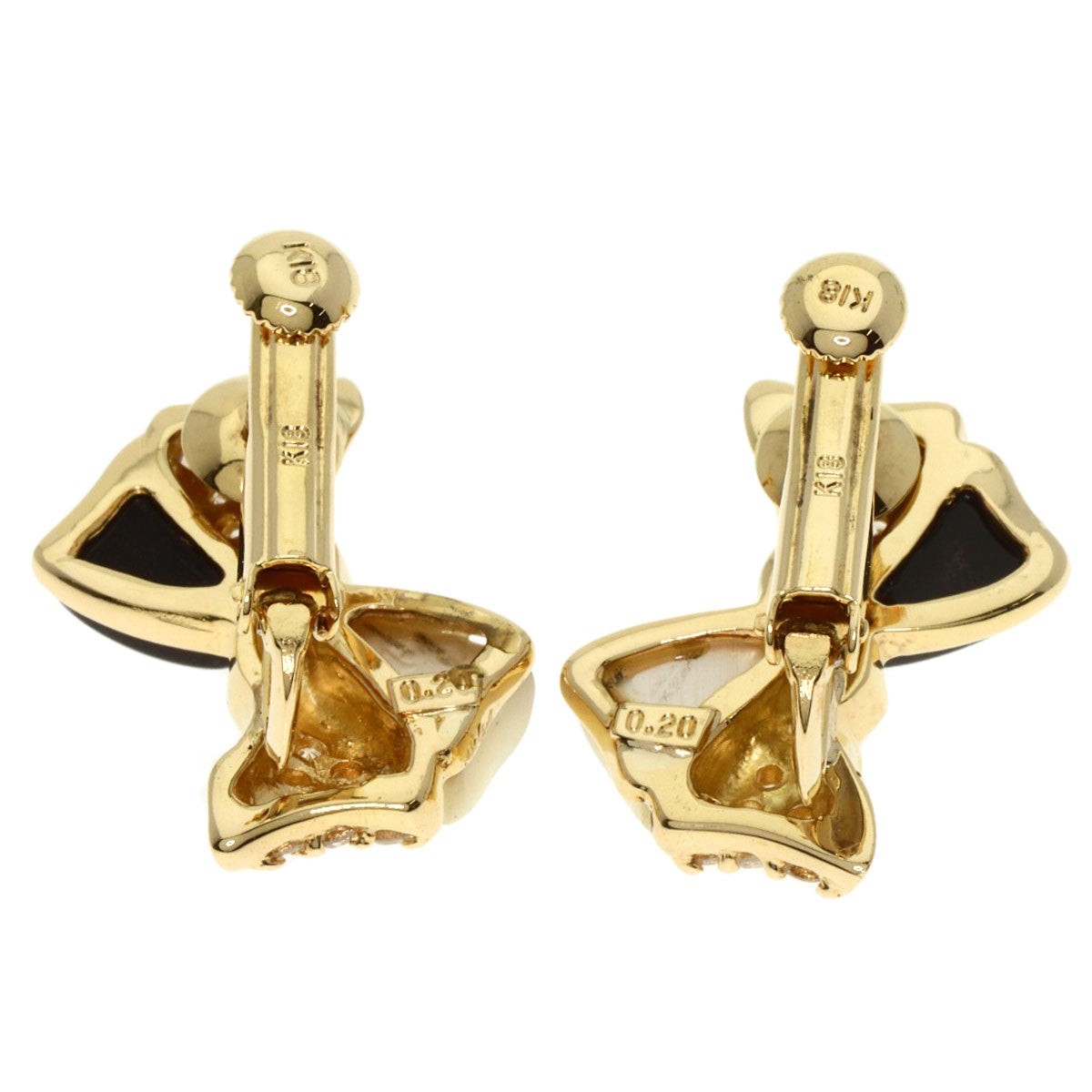 Onyx Shell Diamond Earring K18 Yellow Gold  7.9g　Ladies