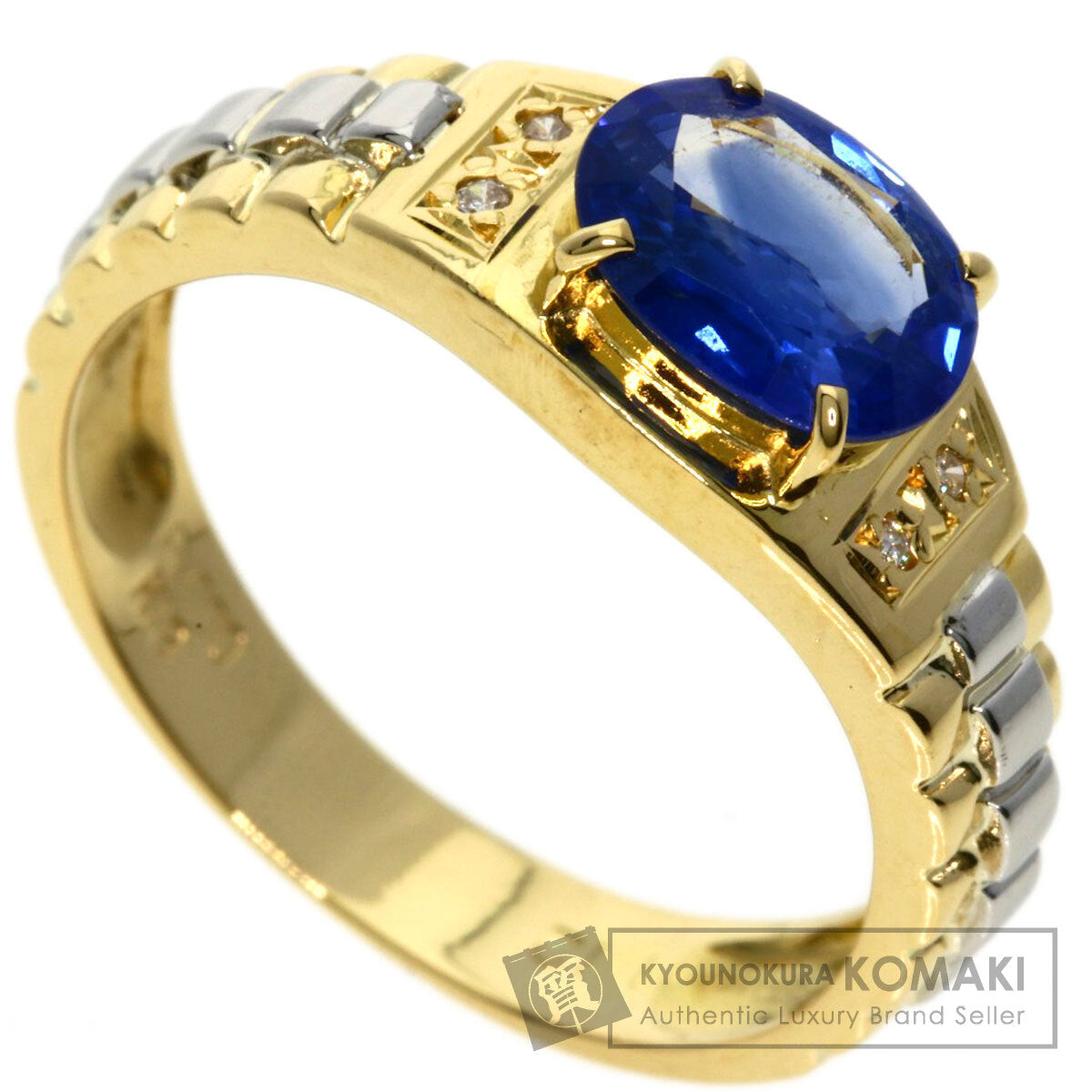 1.12ct Sapphire Diamond Ring K18 Yellow Gold PT900 3.88g　Ladies
