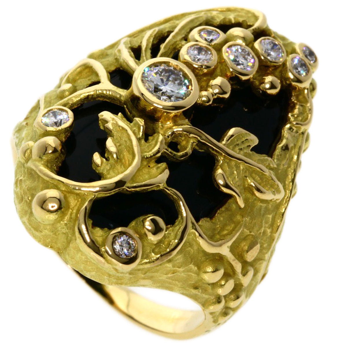 MATSUZAKI   Ring Onyx Diamond K18 Yellow Gold Ladies