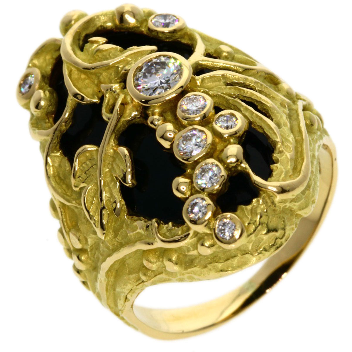 MATSUZAKI   Ring Onyx Diamond K18 Yellow Gold Ladies