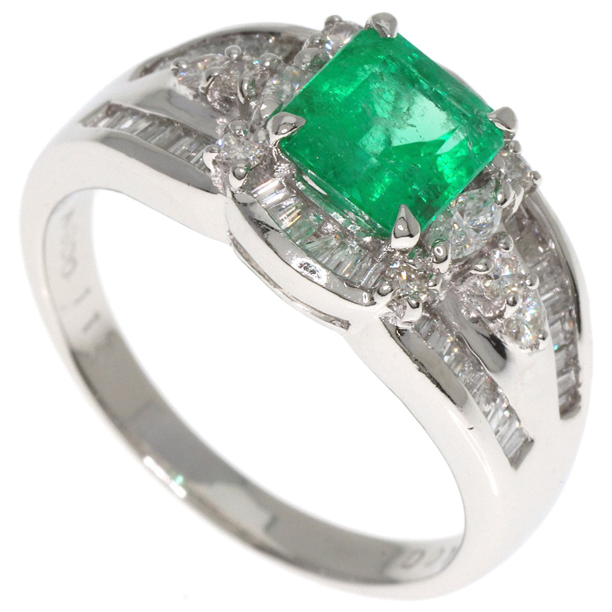 1.15ct Emerald Diamond Ring Platinum PT900  8.1g　Ladies