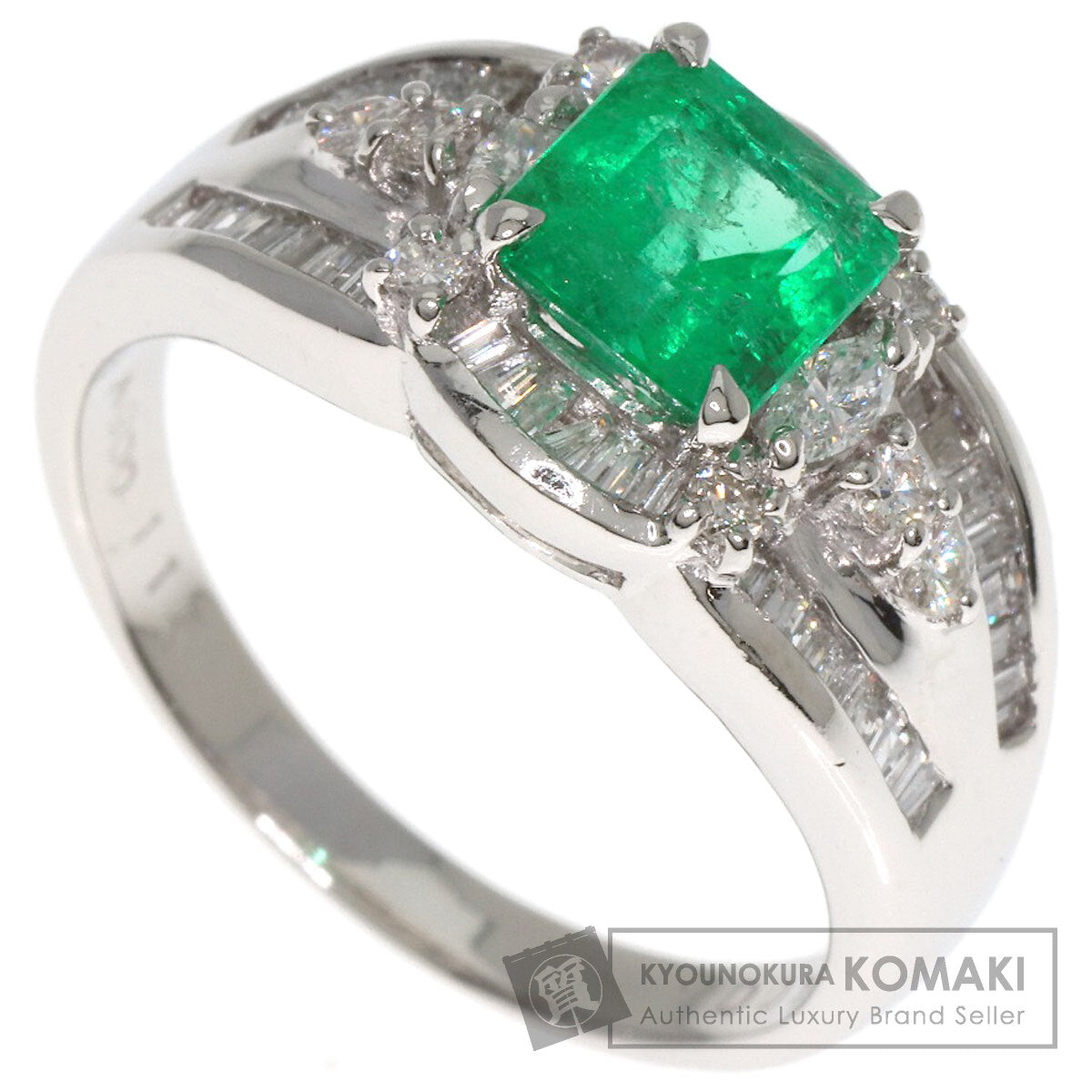 1.15ct Emerald Diamond Ring Platinum PT900  8.1g　Ladies