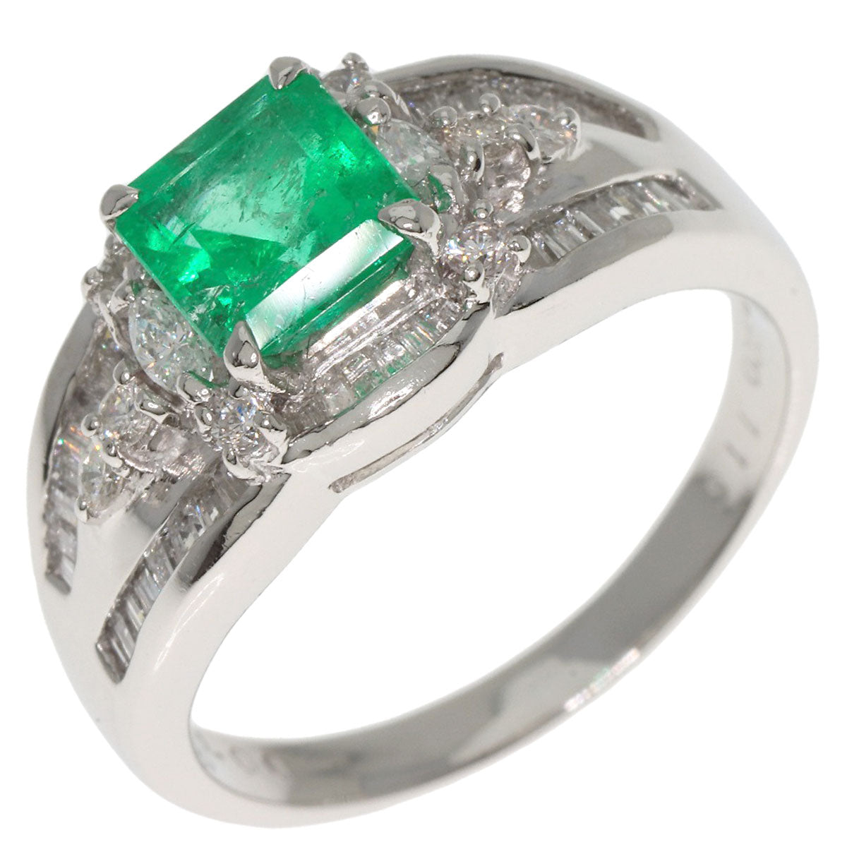 1.15ct Emerald Diamond Ring Platinum PT900  8.1g　Ladies