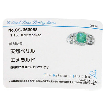 1.15ct Emerald Diamond Ring Platinum PT900  8.1g　Ladies