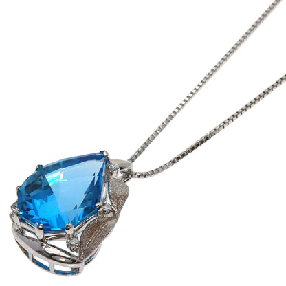 31.69ct Blue Topaz Diamond Necklace K18 White Gold  22.2g　Ladies