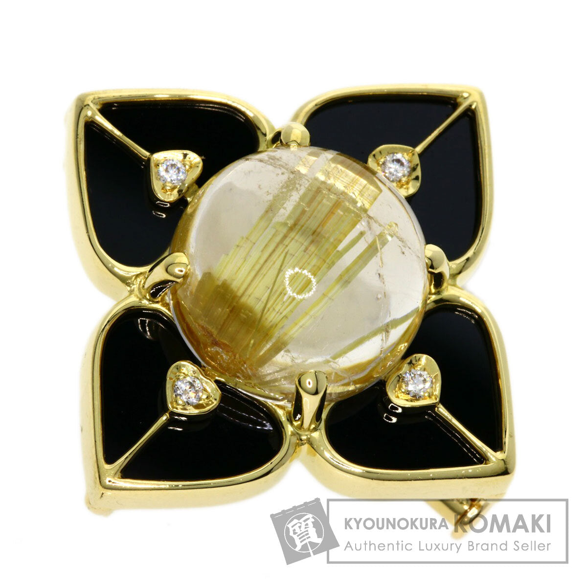 9.31ct Rutile Quartz Diamond Brooch K18 Yellow Gold  10.11g　Ladies