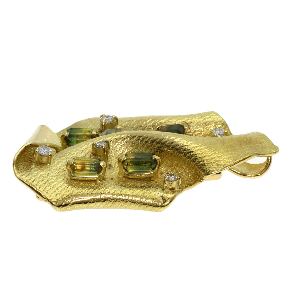 2.67ct Tourmaline Diamond Brooch K18 Yellow Gold  15.99g　Ladies