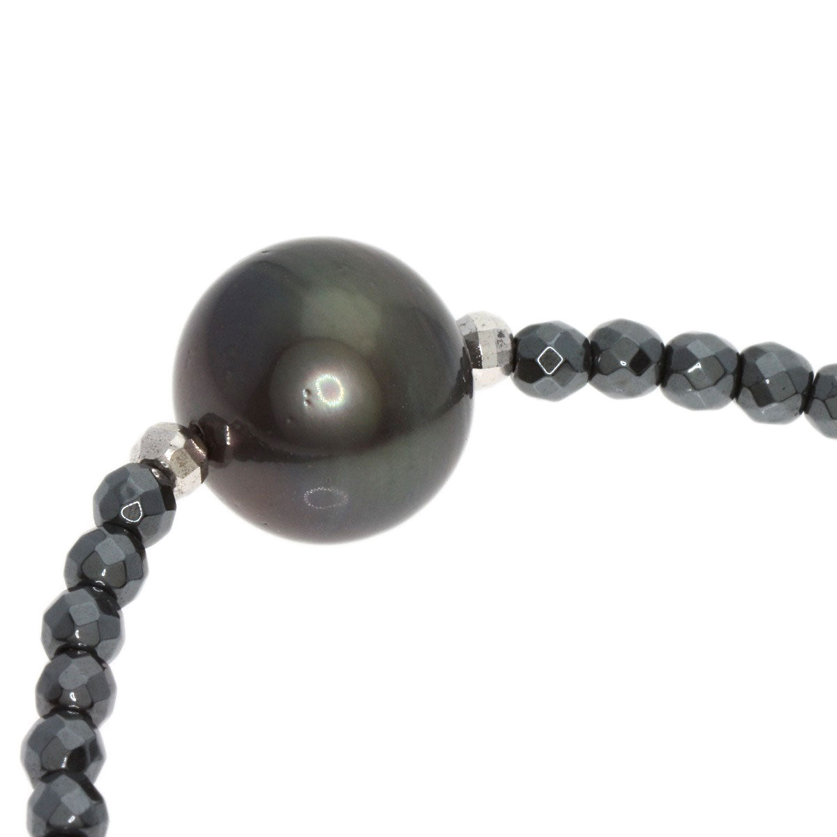 Hematite Pearl Pearl Necklace Silver  12.9g　Ladies