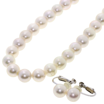 Akoya Pearl Pearl Earring Set Necklace Silver  43g　Ladies