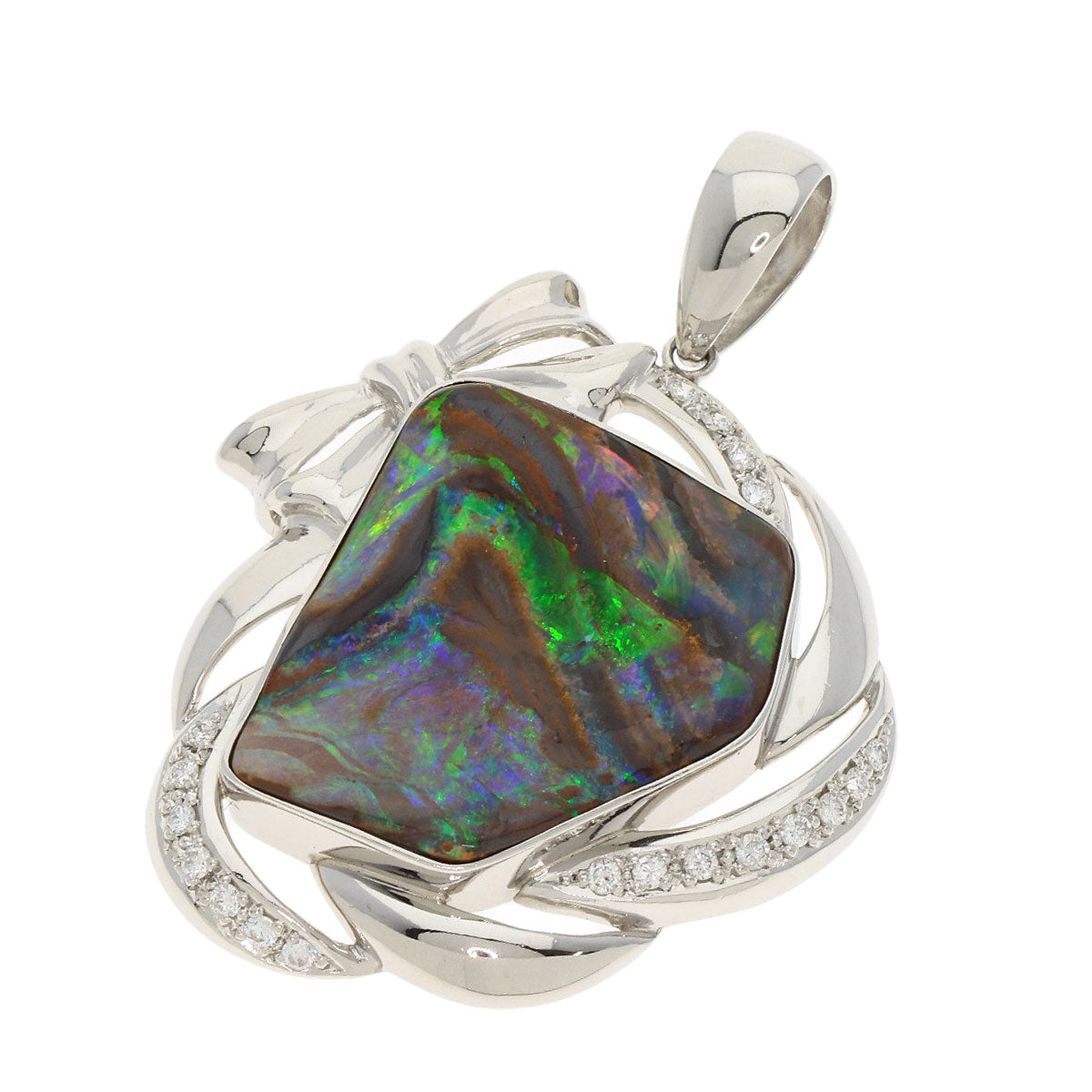 26.23ct Boulder opal Diamond Pendant top Platinum PT900  18.3g　Ladies