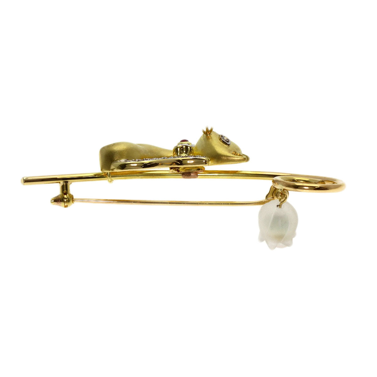 Cat motif Pearl Pearl Diamond Brooch K18 Yellow Gold K14 Yellow Gold 9.4g　Ladies