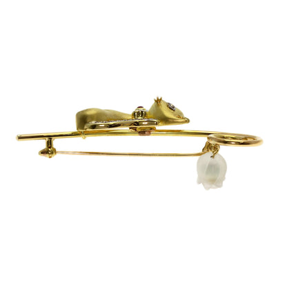 Cat motif Pearl Pearl Diamond Brooch K18 Yellow Gold K14 Yellow Gold 9.4g　Ladies