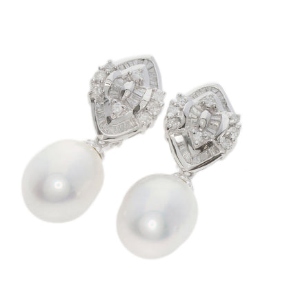 Pearl Pearl Diamond Earring K14 White Gold PT900 14.5g　Ladies