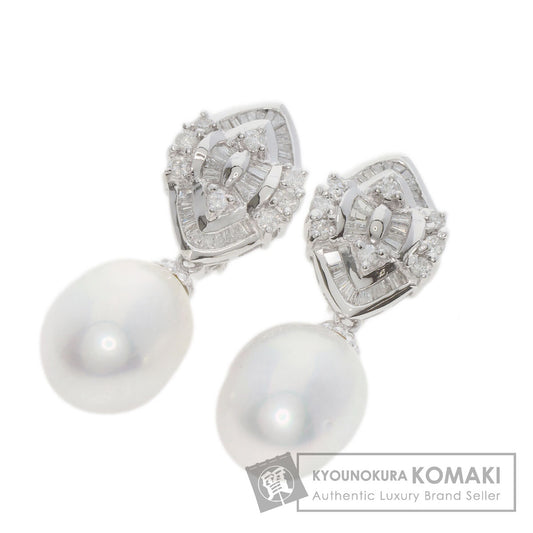 Pearl Pearl Diamond Earring K14 White Gold PT900 14.5g　Ladies