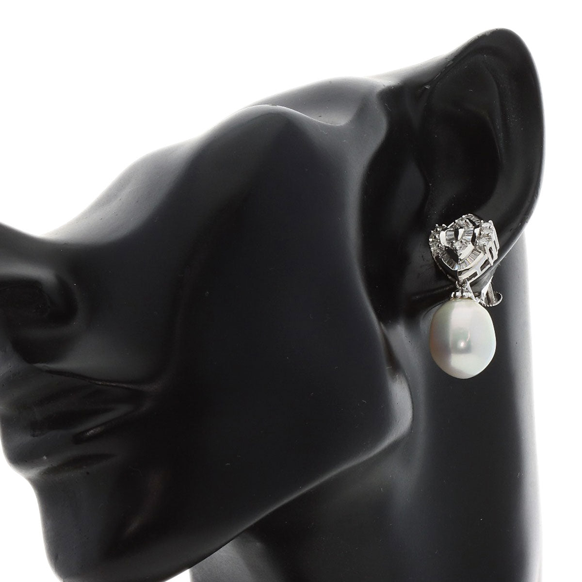 Pearl Pearl Diamond Earring K14 White Gold PT900 14.5g　Ladies