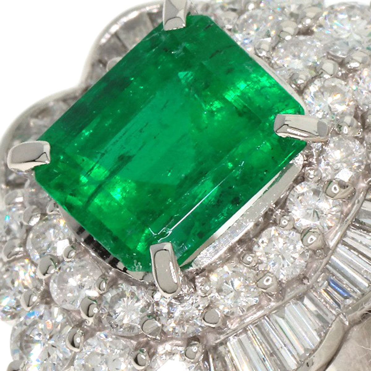 1.78ct Emerald Diamond Ring Platinum PT900  7.7g　Ladies