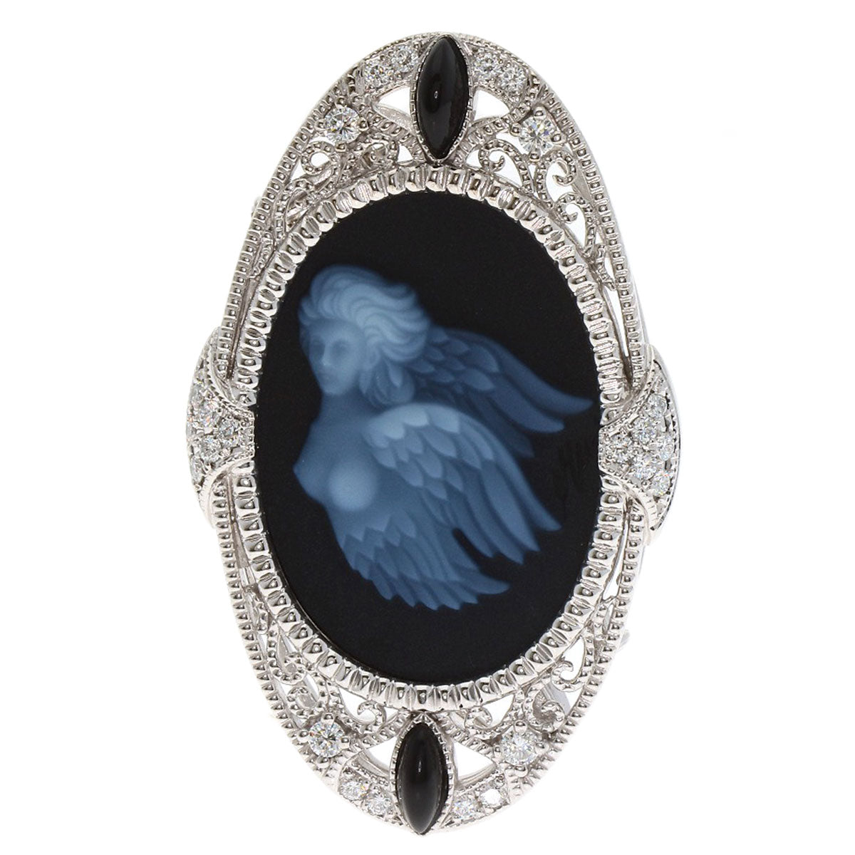 0.4ct Agate Cameo Diamond Brooch Platinum PT950 K18 White Gold 21.2g　Ladies