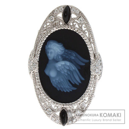 0.4ct Agate Cameo Diamond Brooch Platinum PT950 K18 White Gold 21.2g　Ladies