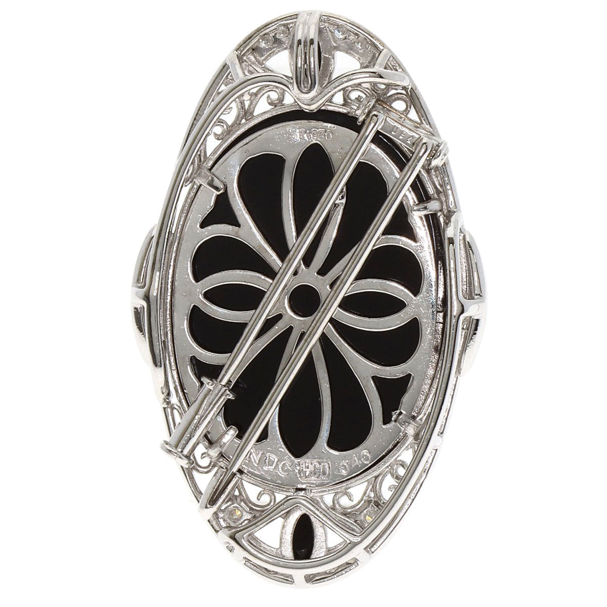 0.4ct Agate Cameo Diamond Brooch Platinum PT950 K18 White Gold 21.2g　Ladies