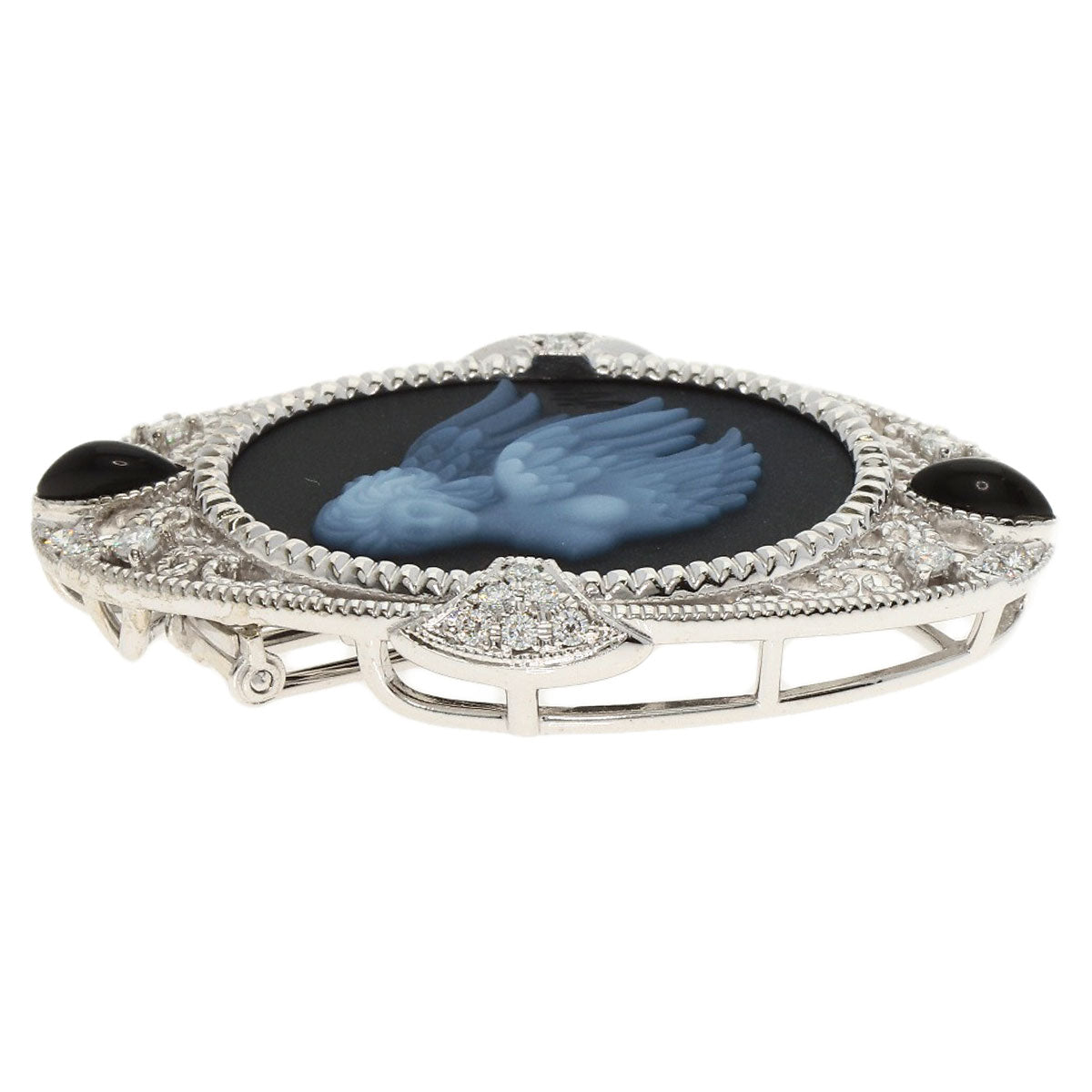 0.4ct Agate Cameo Diamond Brooch Platinum PT950 K18 White Gold 21.2g　Ladies