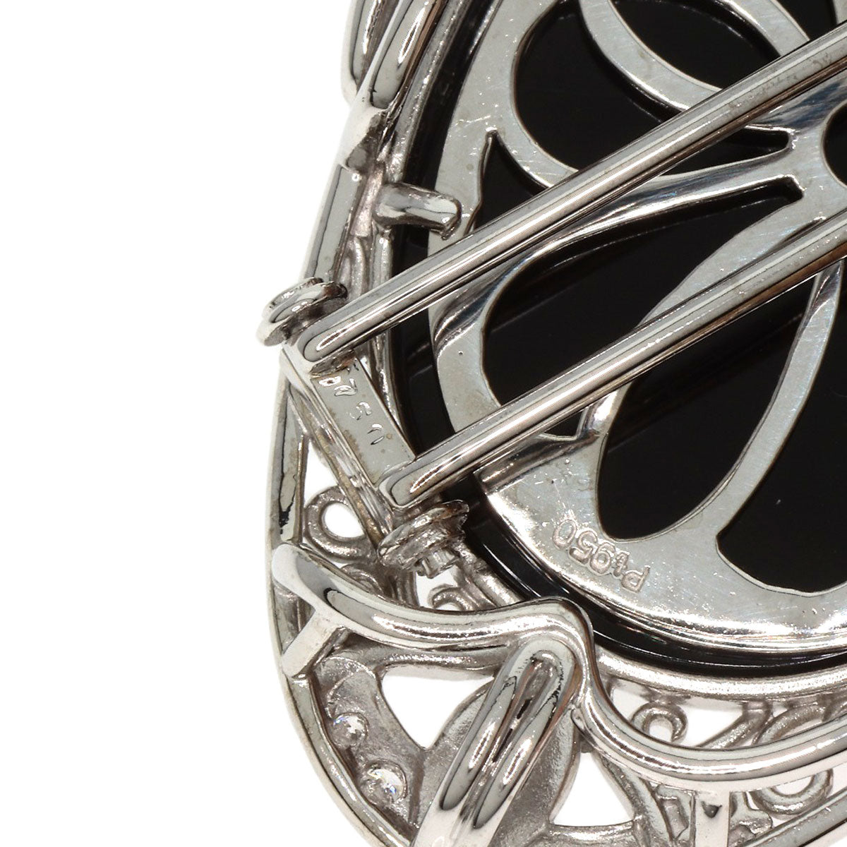 0.4ct Agate Cameo Diamond Brooch Platinum PT950 K18 White Gold 21.2g　Ladies