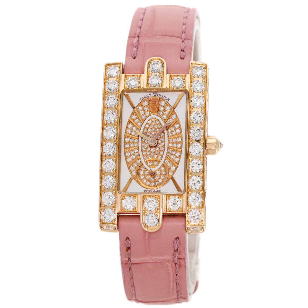 HARRY WINSTON Avenue Side Large Watches 310LQR AVEQHM21RR112 K18 Pink Gold/Leather Ladies