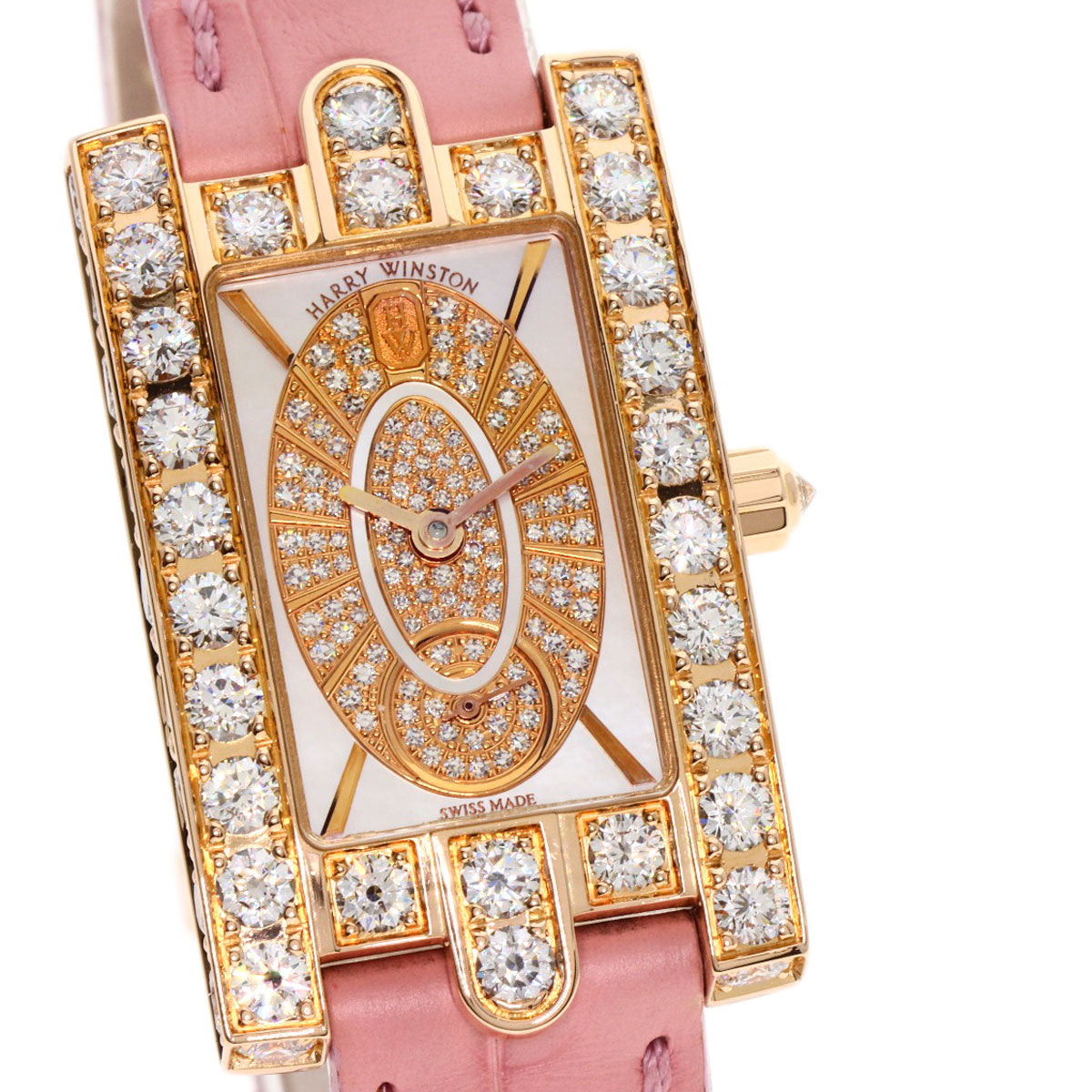 HARRY WINSTON Avenue Side Large Watches 310LQR AVEQHM21RR112 K18 Pink Gold/Leather Ladies