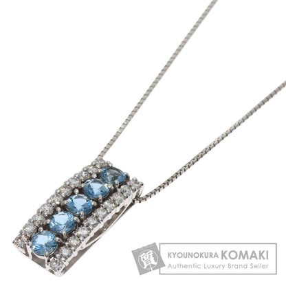 0.6ct Aquamarine Diamond Necklace K18 White Gold  4.5g　Ladies