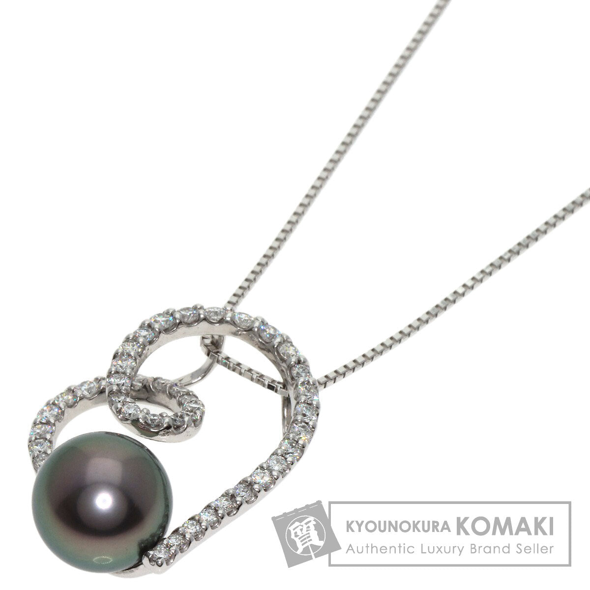 Black Pearl Pearl Diamond Necklace K18 White Gold  6.1g　Ladies