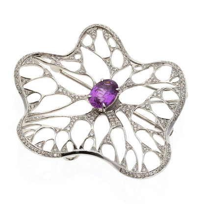 1.794ct Pink Sapphire Diamond Brooch K18 White Gold  8.9g�@Ladies