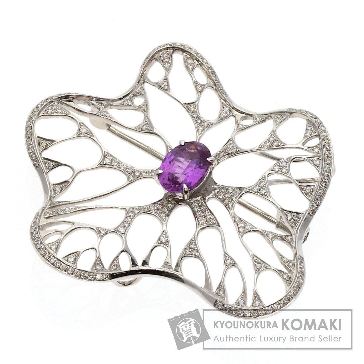 1.794ct Pink Sapphire Diamond Brooch K18 White Gold  8.9g�@Ladies