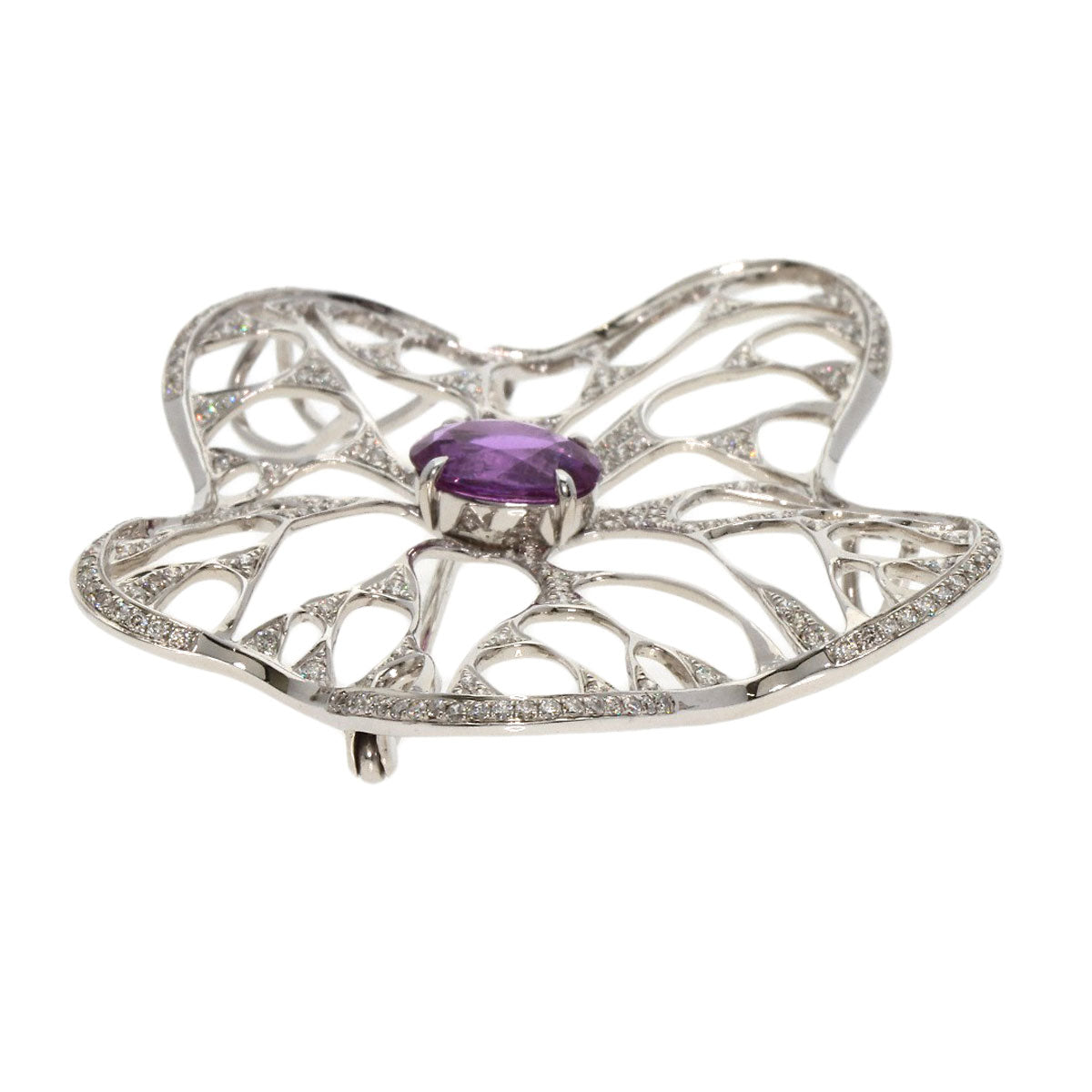 1.794ct Pink Sapphire Diamond Brooch K18 White Gold  8.9g�@Ladies